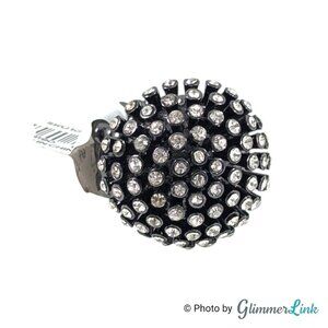 Ann Taylor LOFT Stretch Ring – Black Hematite Tone Dome with Clear Crystals NWT